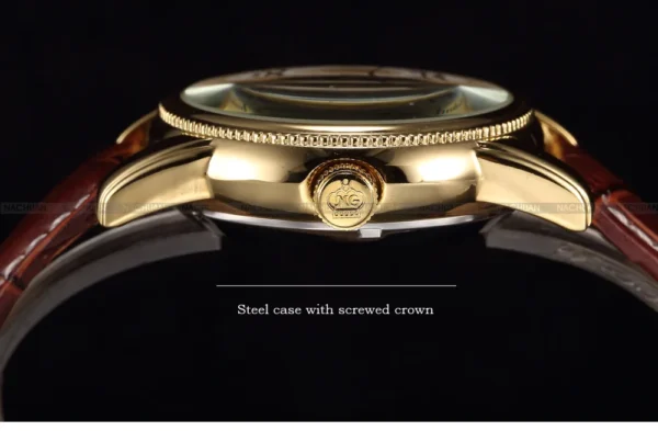 Men Wrist Watches Luxury Golden Skeleton Mechanical Steampunk Male Clock Automatic Wristwatch Leather Strap Herren Horloges - Image 3