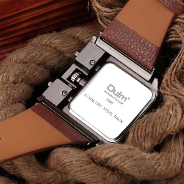 Oulm Brand 3364 Unique Design Square Men Wristwatch Wide Big Dial Casual Leather Strap Quartz Watch Male Sport Watches - Image 4