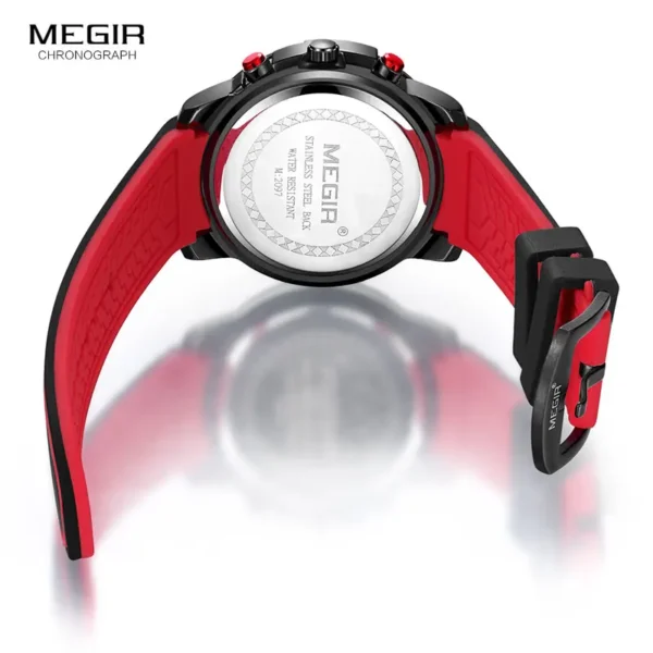 Megir Men's Sports Quartz Watches Army Military Chronograph Wristwatch for Man Luminous Relogios Masculino Clock 2097 Black Red - Image 6