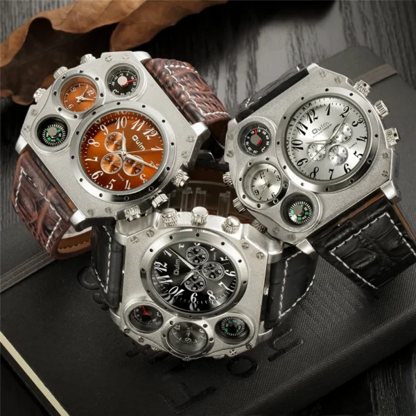 Oulm Unique Designer Brand Male Sports Watch Multiple Time Zone Quartz Watches Big Dial Casual Wristwatch Mens Military Watch - Image 3
