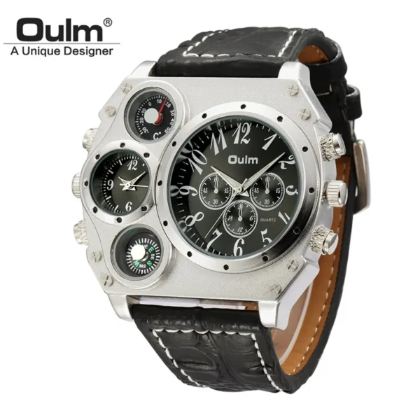 Oulm Unique Designer Brand Male Sports Watch Multiple Time Zone Quartz Watches Big Dial Casual Wristwatch Mens Military Watch - Image 6