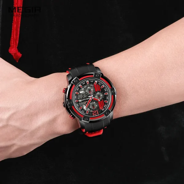 Megir Men's Sports Quartz Watches Army Military Chronograph Wristwatch for Man Luminous Relogios Masculino Clock 2097 Black Red - Image 5