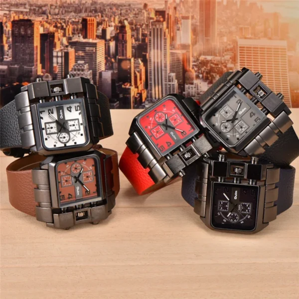 Oulm Brand 3364 Unique Design Square Men Wristwatch Wide Big Dial Casual Leather Strap Quartz Watch Male Sport Watches - Image 5