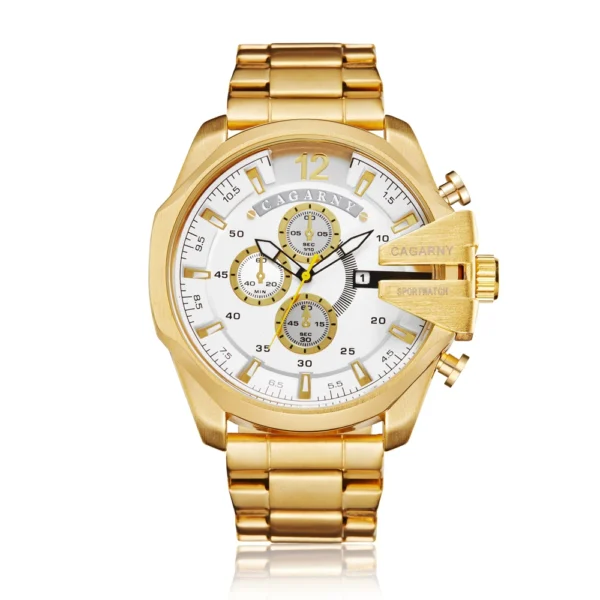 Golden Stainless Steel Quartz Watch Men Waterproof Military Mens Wrist Watches Top Luxury Brand Cagarny Casual Man Watch Clock - Image 2