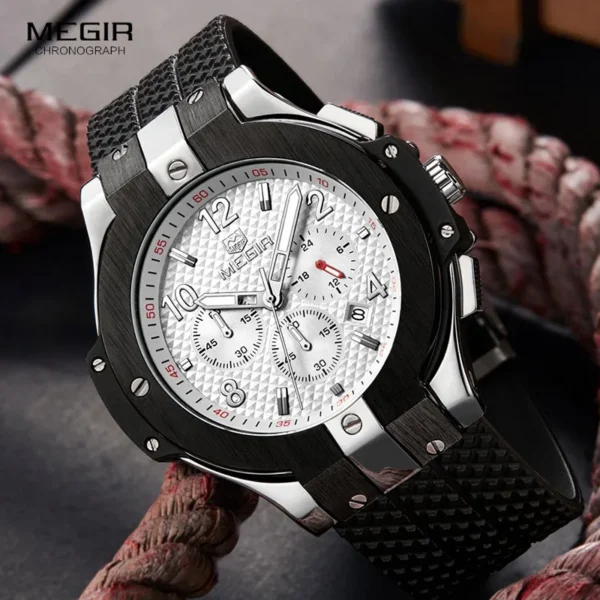 MEGIR Chronograph Sport Watch Men Creative Big Dial Army Military Quartz Watches Clock Men Wrist Watch Hour Relogio Masculino - Image 4