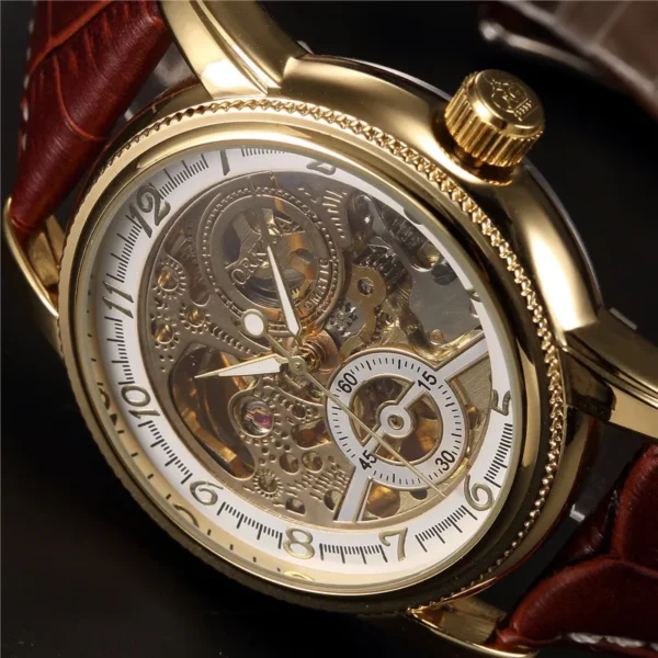 Men Wrist Watches Luxury Golden Skeleton Mechanical Steampunk Male Clock Automatic Wristwatch Leather Strap Herren Horloges - Image 2