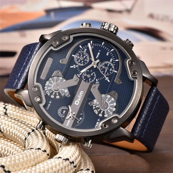 Oulm HP3548 Men Big Watches Luxury Brand Two Time Zone Quartz Watch Large Dial Casual Sport Male Wristwatch - Image 3