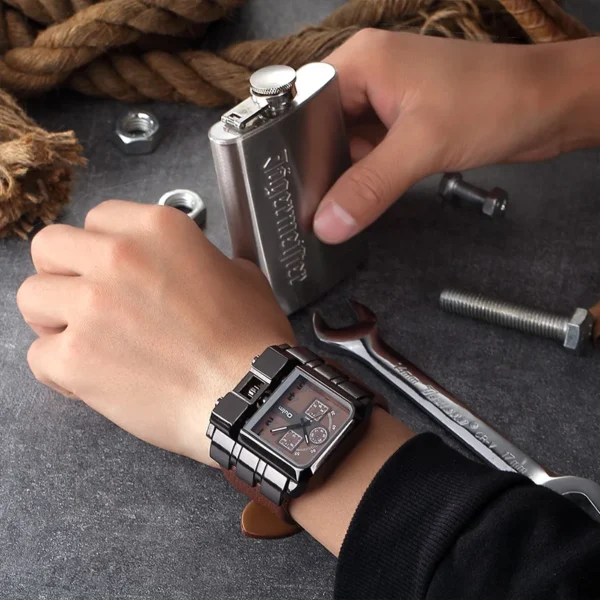 Oulm Brand 3364 Unique Design Square Men Wristwatch Wide Big Dial Casual Leather Strap Quartz Watch Male Sport Watches - Image 6