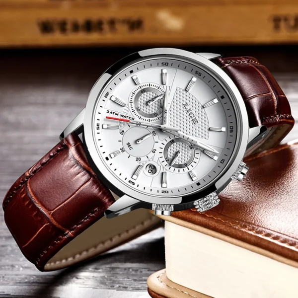 2023 New Mens Watches LIGE Top Brand Leather Chronograph Waterproof Sport Automatic Date Quartz Watch For Men Relogio Masculino - Image 3