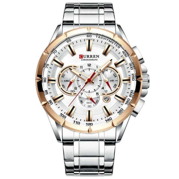 Men New CURREN Casual Sport Chronograph Men's Watch Stainless Steel Band Wristwatch Big Dial Quartz Clock with Luminous Pointers - Image 2