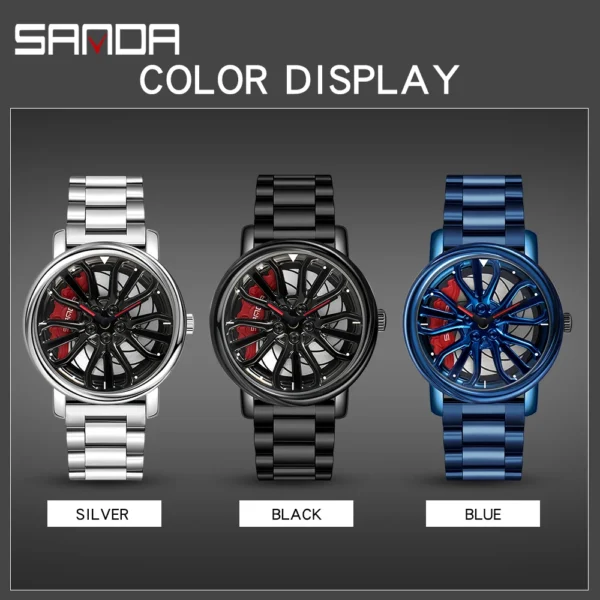 Men Fashion Hot Sell Car Rim Wristwatch 360 Degree Rotating Wheel Rim Dial Watches Stainless Steel Waterproof Sport Quartz Clock - Image 5