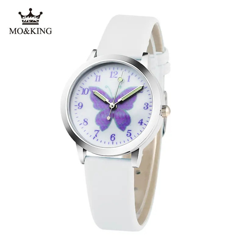 Hot Sale Cartoon Pattern Children's Boys Girls Kids Purple Butterfly Leather Quartz Wrist Watch Clock Gifts Bracelet Reloj - Image 3