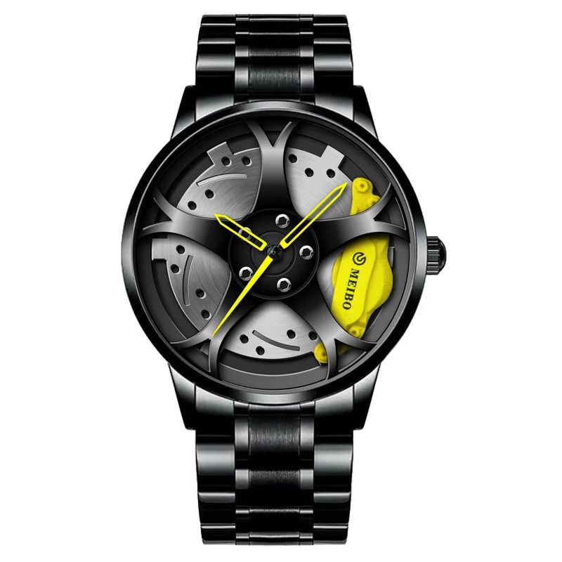 New Men Leather Strap Watches Men Car Wheel Hub Stainless Steel Mesh Quartz Watch Mens Military Sports Watch Relogio Masculino - Image 2