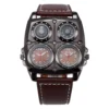 Oulm Men's Watches Two Time Zone Army Pilot Style Watch Big Size Military Quartz Clock Male Leather Strap Wristwatch - Image 5