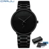 Watches for Men CRRJU Men's Fashion Black Stainless Steel Wrist Watch Waterproof Business Dress Watch for Men Relogio Masculino - Image 2