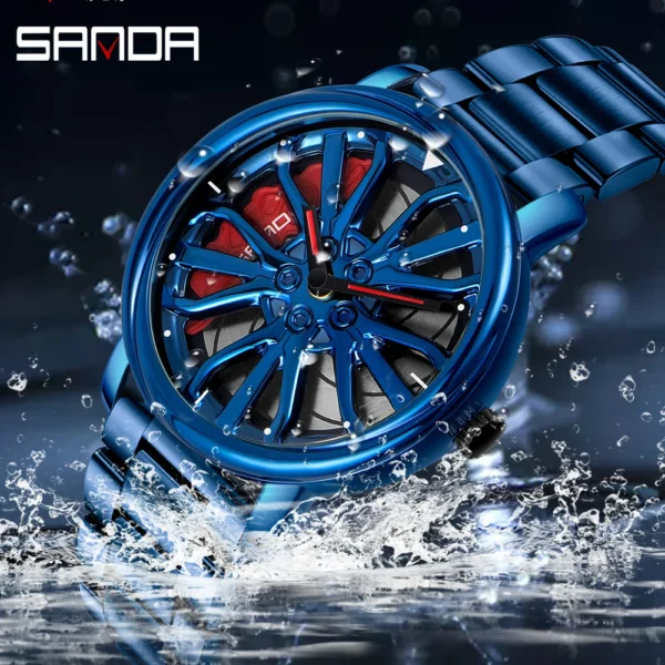 Men Fashion Hot Sell Car Rim Wristwatch 360 Degree Rotating Wheel Rim Dial Watches Stainless Steel Waterproof Sport Quartz Clock - Image 3