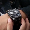 Oulm Men's Watches Two Time Zone Army Pilot Style Watch Big Size Military Quartz Clock Male Leather Strap Wristwatch - Image 3