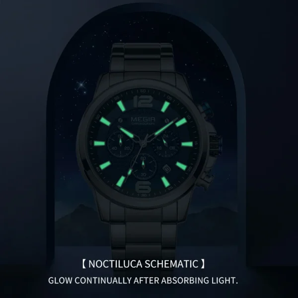 MEGIR Top Luxury Brand Watch Full Steel Mens Sport Quartz Wrist Watch Men Luminous Waterproof Chronograph Military Date Clock - Image 4