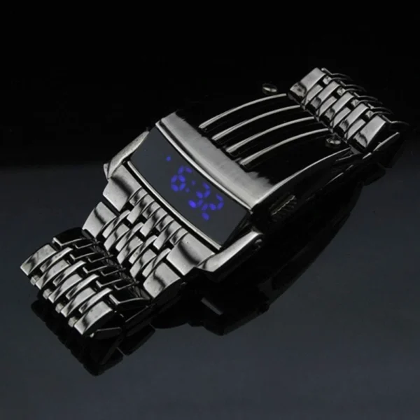Fashion Blue LED Display Wide Stainless Steel Band Men Digital Wrist Watch Gift - Image 5