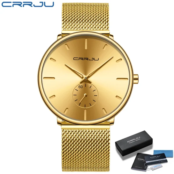 CRRJU Men's Casual Sports Waterproof Watches Luxury Analog Quartz Wrist Watch for Men Stainless Steel Gold Watches 2021 - Image 2