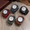 New Retro Mens Watches Genuine Leather Wide Watchband Wristwatch Fashion Punk Style Quartz Watch For Men 2023 Cowhide Bangles - Image 3
