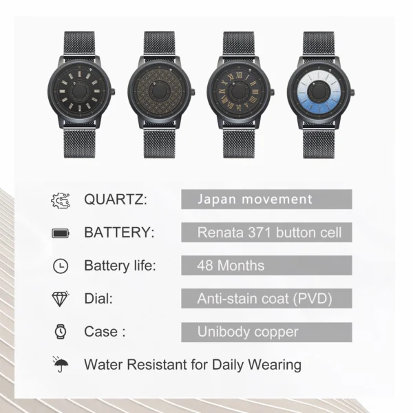 EUTOUR Men's Magnetic Watch, Analog Japanese Quartz Watch Ladies Watch Original Band 40mm Stainless Steel Strap - Image 3