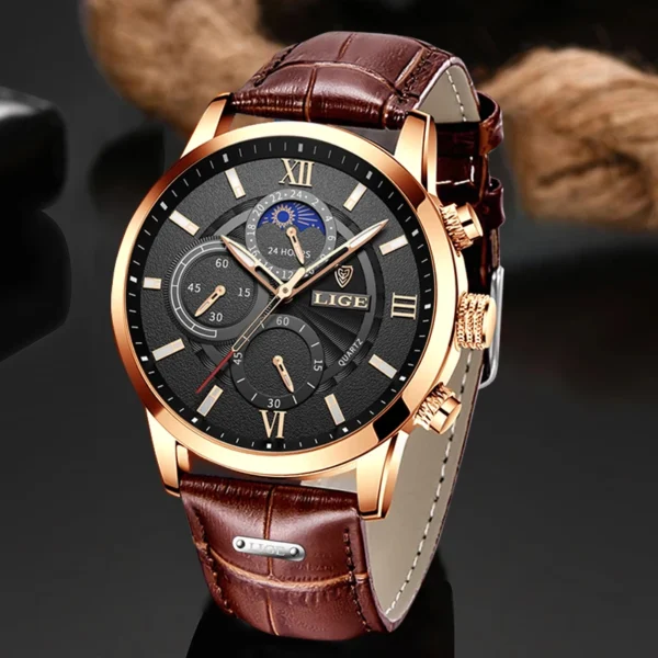 2024 New Mens Watches LIGE Top Brand Luxury Leather Casual Quartz Watch Men's Sport Waterproof Clock Watch Relogio Masculino+Box - Image 2