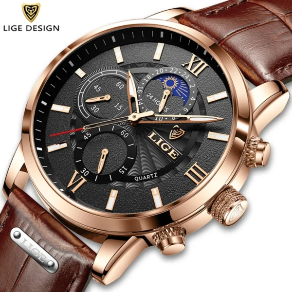 2024 New Mens Watches LIGE Top Brand Luxury Leather Casual Quartz Watch Men's Sport Waterproof Clock Watch Relogio Masculino+Box - Image 6