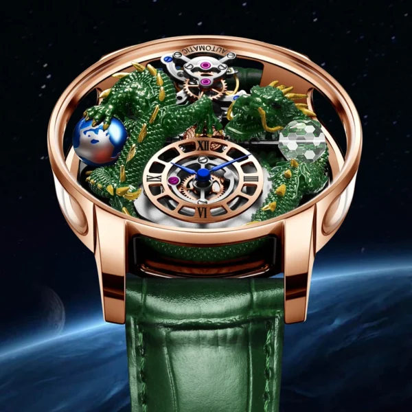 PINDU Design New 3D Dragon Earth Theme Quartz Watches Men Celestial Series Curved Mirror Transparent Design Watch Wristwatches - Image 4