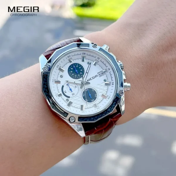 MEGIR 2015 Men Quartz Watch Leisure Unique Business Date Chronograph Display Black Brown Leather Strap Wrist Watches for Male - Image 4