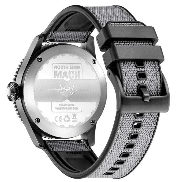 NORTH EDGE Watches for Men MACH 2024 New Desgin Solar Powered Watch Dual Time Zone Waterproof TPR Nylon Strap Pilot Mens Watch - Image 3