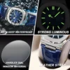 POEDAGAR Sports Square Quartz Watch for Men High Quality Leather Strap Waterproof Luminous Date Mens Watches Top Brand Luxury - Image 5