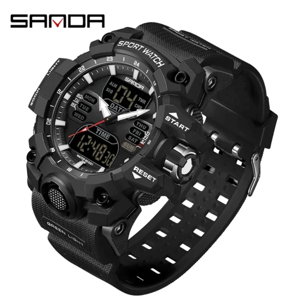 SANDA G Style Step Calorimeter Single Electronic Watch Nightlight Waterproof Sports Double Display LED Digital Quartz Men Watch - Image 2