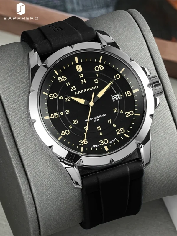 SAPPHERO Luxury Watches for Men 50M Waterproof Silicone Strap Stainless Steel Quartz Clock Sport Casual Wristwatch - Image 2