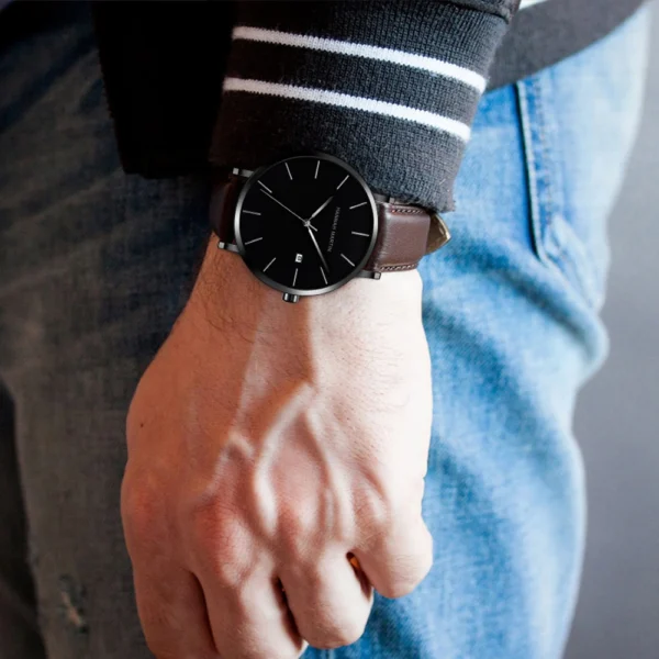 Dropshipping Japan Movement Men Wristwatches Hannah Martin Top Luxury Brand Dark Blue Face Casual Leather Wrist Watches For Men - Image 5