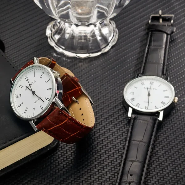 Men's Business Wrist Watch Luxury Leather Strap Analog Watches Ultra Thin Quartz Wristwatch Clock Men Women Casual Simple Watch - Image 3