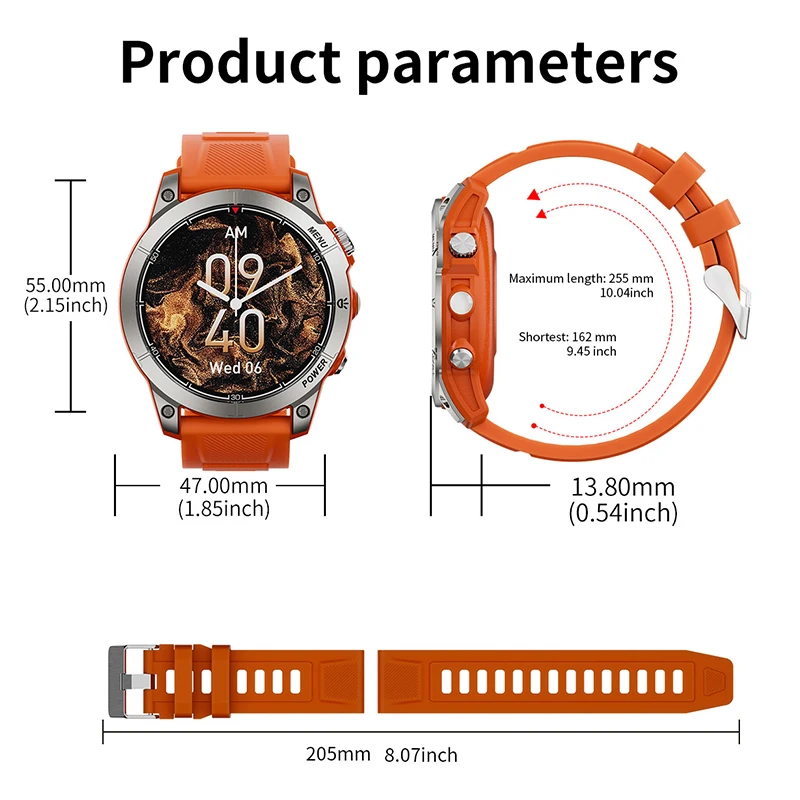 Outdoor Military Smartwatch Aiweile AW45 Smart Clock with Calls Smart Watch Men Light NFC Sport Compass 430mAh DIY Watchface - Image 6