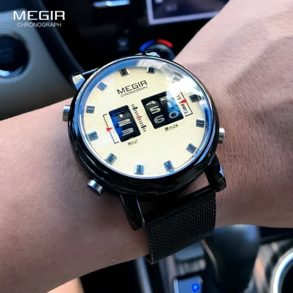 MEGIR 2020 New Luxury Watches Men Military Sport Roller Pointer Quartz Watch Man Fashion Stainless Steel Mesh Strap Wristwatch - Image 2