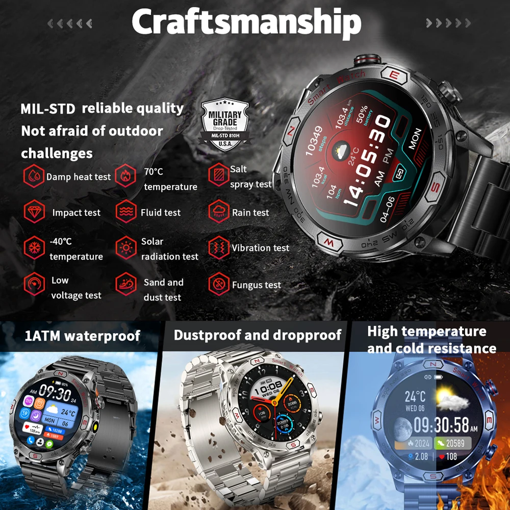 AMOLED Outdoor Smart Watch 1.43" Screen 1ATM Waterproof Watches Bluetooth Call Smartwatch GPS Motion Trajectory For Android IOS - Image 2