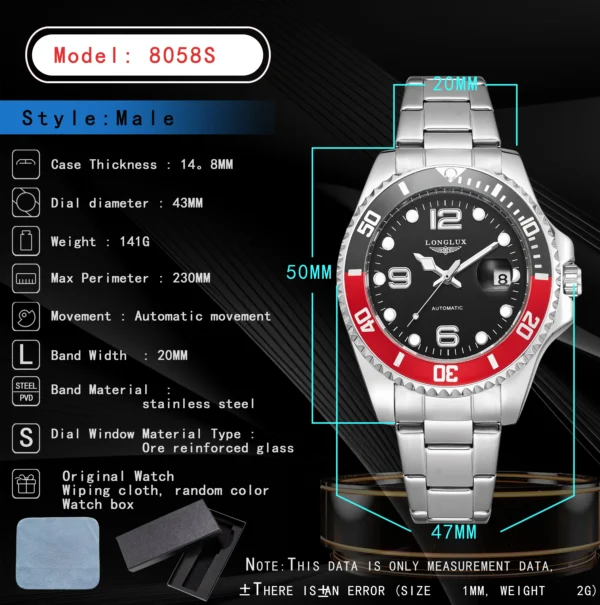 LONGLUX automatic watch luxury wholesale mechanical wristwatches stainless steel skeleton date waterproof mens watch men gift - Image 5