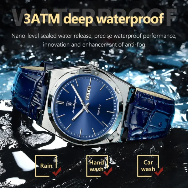 POEDAGAR Luxury Watch for Men Military Leather Man Wristwatch Quartz Clock Waterproof Luminous Date Week Men's Watches Reloj+box - Image 3