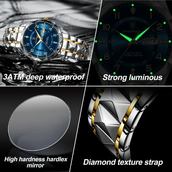 POEDAGAR Luxury Men Quartz Watch Waterproof Date Week Luminous Wristwatch Stainless Steel Men's Watches Male Clock Sports Reloj - Image 3