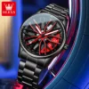 OLEVS 9937 Quartz Watch for Men 3D Hollow Wheel Rotary Dial Luminous Black Stainless Steel Top Brand Fashion Sports Wristwatches - Image 2