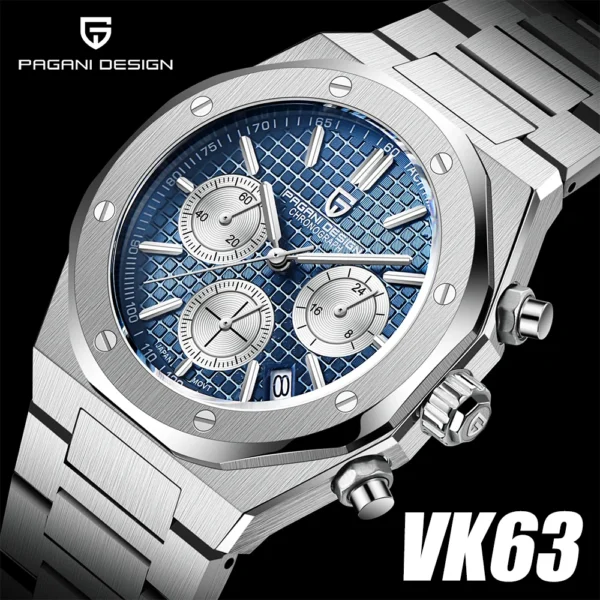 PAGANI DESIGN Luxury Sports Men's Quartz Watches PD1707 VK63 Stainless Steel Sapphire Waterproof Chronograph watches for men - Image 2