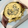 WOKAI high quality Men's Luxury belt Fashion quartz watch Men's Rome Business Student Sport Dragon of Gold waterproof clock