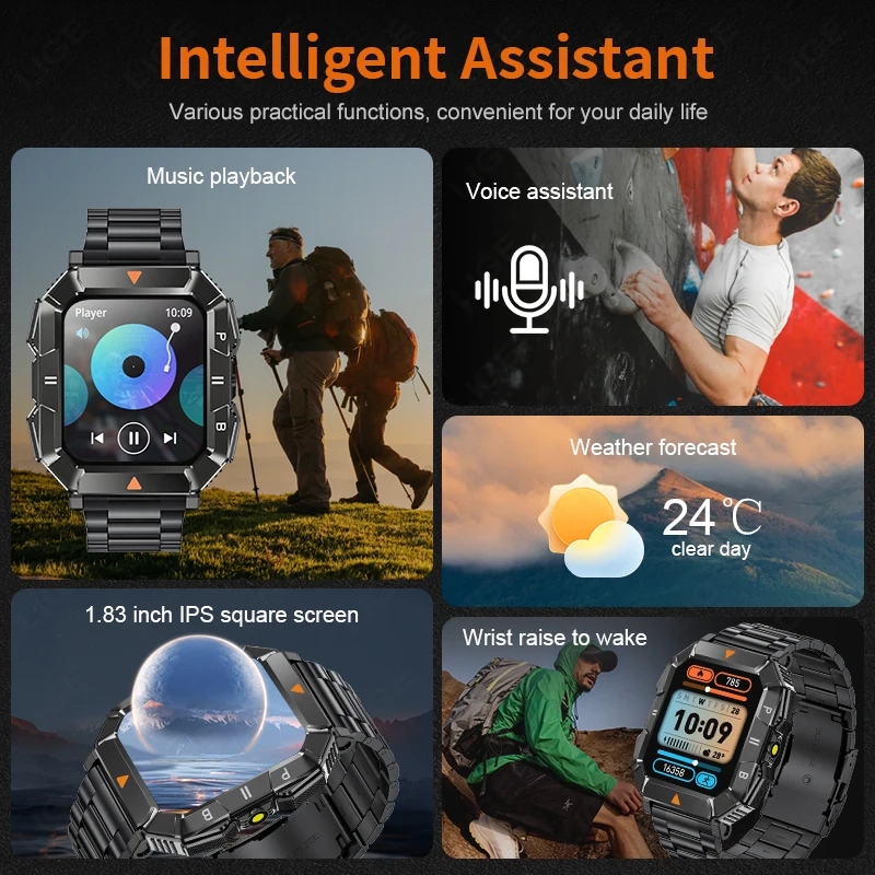 LIGE Bluetooth Call Smart Watch Men 1.83" Heart Rate Fitness Sports Watches With LED Flashlight Man Smartwatch For Huawei Xiaomi - Image 5