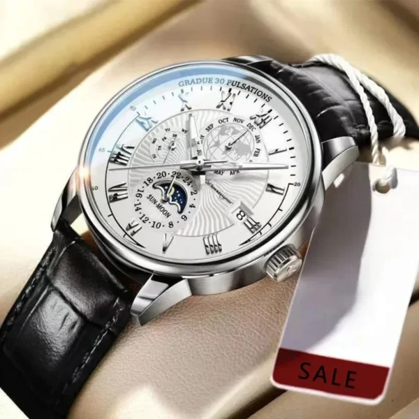 Luxury Man Watch Waterproof Chronograph Moon Phase Pattern Luminous Men's Wristwatch Leather Men Quartz Watches Casual Clock - Image 2