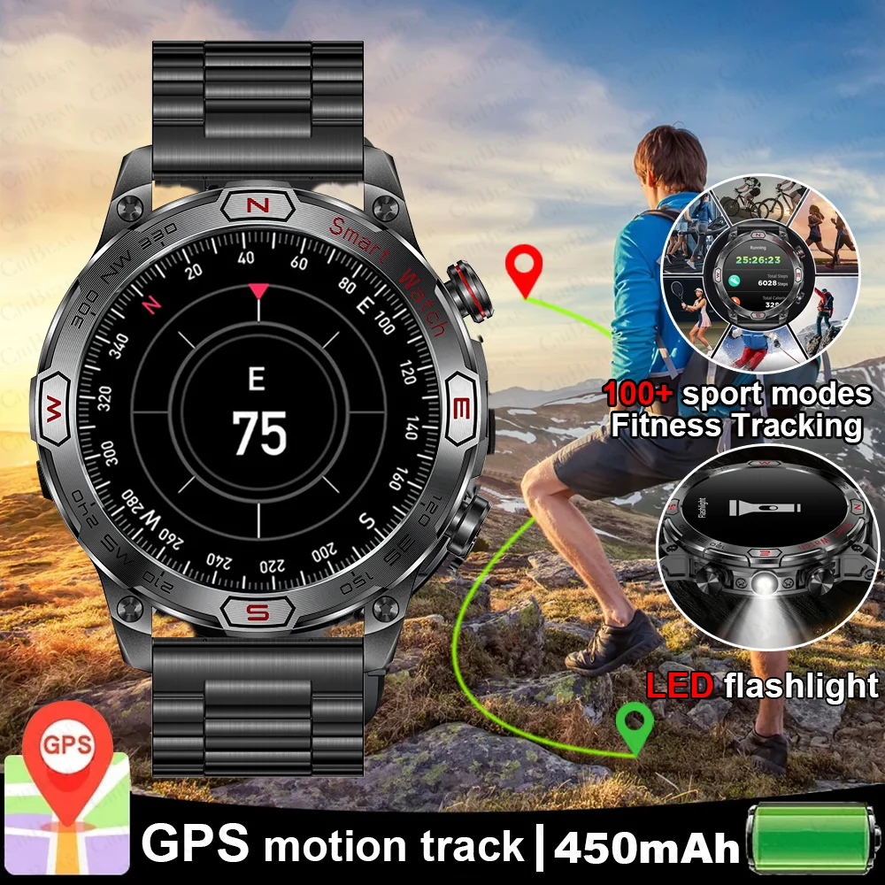 AMOLED Outdoor Smart Watch 1.43" Screen 1ATM Waterproof Watches Bluetooth Call Smartwatch GPS Motion Trajectory For Android IOS