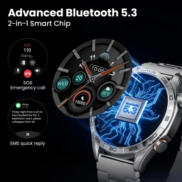 HAYLOU Solar 5 Voice Calling Smartwatch 1.58'' AMOLED Display 60Hz Smart Watch 24H Health Monitoring Sports Smartwatch for Men - Image 4