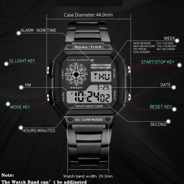 Luxury Men's Wristwatch Multifunction LED Digital Watch Alloy Strap Classic Business Men Watch 7-colors Luminous Sport Watches - Image 6